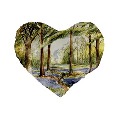 Trees Park Watercolor Lavender Flowers Foliage Standard 16  Premium Flano Heart Shape Cushions by Wegoenart