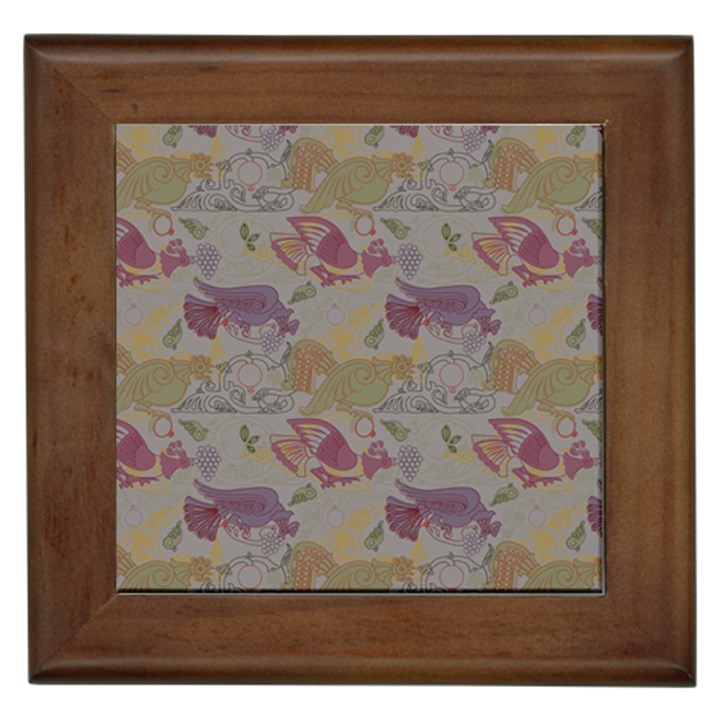 Pattern Armenian birds Framed Tile