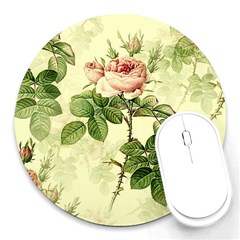 Roses Flowers Vintage Pattern Retro Floral Stem Round Mousepad by Wegoenart