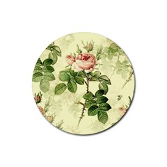 Roses Flowers Vintage Pattern Retro Floral Stem Rubber Coaster (round) by Wegoenart