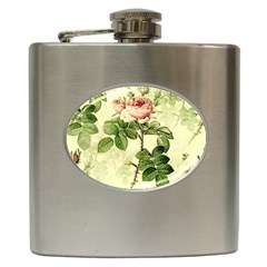 Roses Flowers Vintage Pattern Retro Floral Stem Hip Flask (6 Oz) by Wegoenart