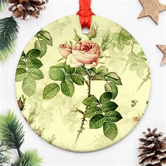 Roses Flowers Vintage Pattern Retro Floral Stem Round Ornament (two Sides)