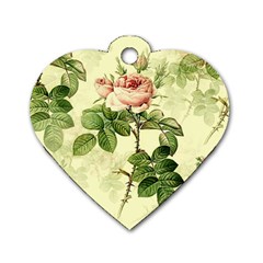 Roses Flowers Vintage Pattern Retro Floral Stem Dog Tag Heart (one Side) by Wegoenart