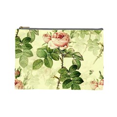 Roses Flowers Vintage Pattern Retro Floral Stem Cosmetic Bag (large) by Wegoenart