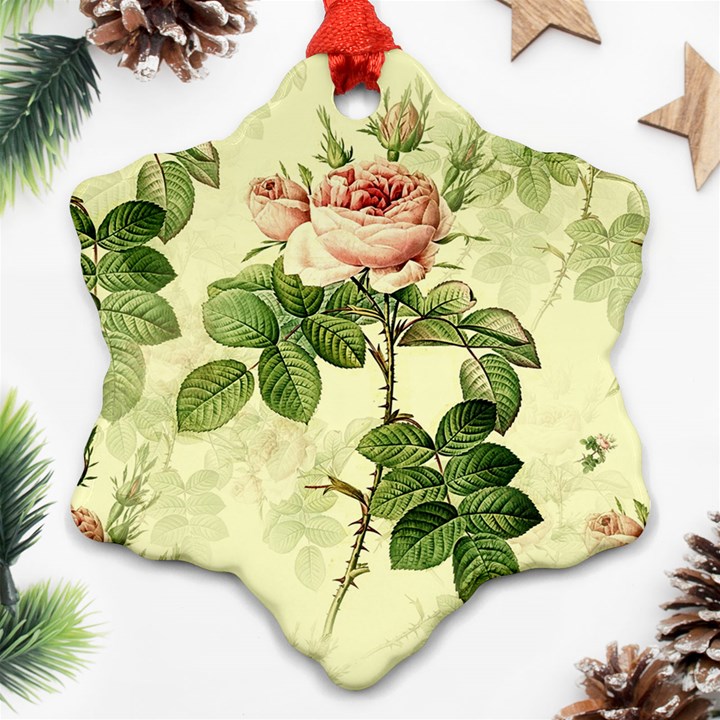 Roses Flowers Vintage Pattern Retro Floral Stem Ornament (Snowflake)