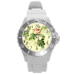 Roses Flowers Vintage Pattern Retro Floral Stem Round Plastic Sport Watch (l) by Wegoenart