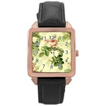 Roses Flowers Vintage Pattern Retro Floral Stem Rose Gold Leather Watch  Front