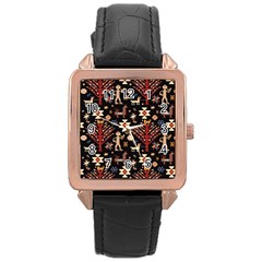 Carpet-symbols Rose Gold Leather Watch 