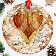 Hot Air Balloon Balloon Map Seamless Pattern Round Filigree Ornament (two Sides)