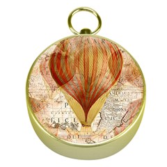 Hot Air Balloon Balloon Map Seamless Pattern Gold Compasses by Wegoenart