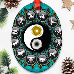 Yin Yang Horoscope Astrology Zodiac Signs Zodiac Ornament (oval) by Wegoenart