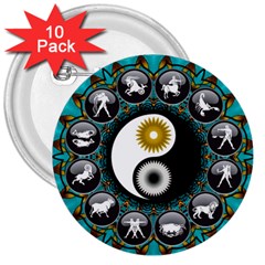 Yin Yang Horoscope Astrology Zodiac Signs Zodiac 3  Buttons (10 Pack)  by Wegoenart