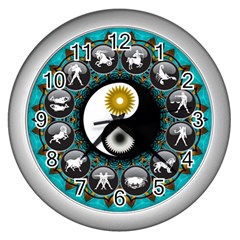 Yin Yang Horoscope Astrology Zodiac Signs Zodiac Wall Clock (silver) by Wegoenart