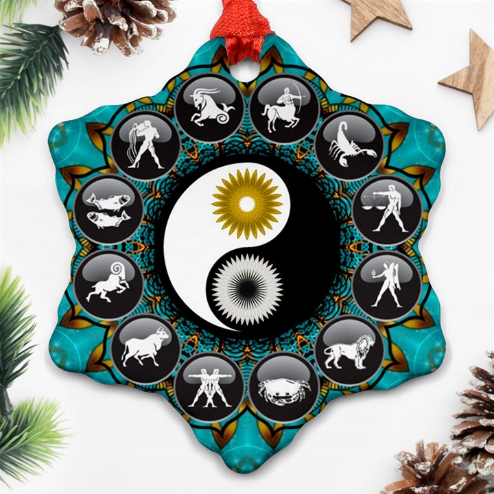 Yin Yang Horoscope Astrology Zodiac Signs Zodiac Ornament (Snowflake)