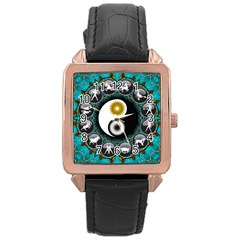 Yin Yang Horoscope Astrology Zodiac Signs Zodiac Rose Gold Leather Watch  by Wegoenart