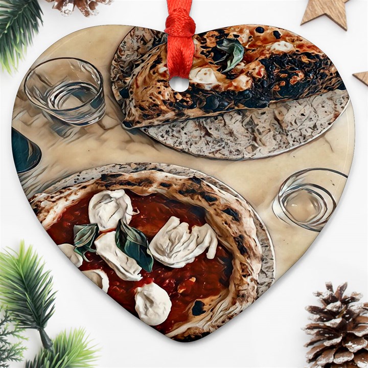 Pizza And Calzone Ornament (Heart)