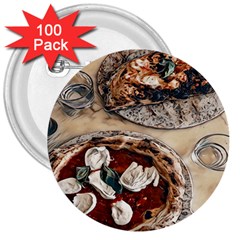 Pizza And Calzone 3  Buttons (100 Pack)  by ConteMonfrey