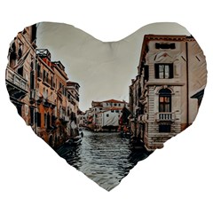 Water Way In Venice Large 19  Premium Flano Heart Shape Cushions by ConteMonfrey