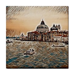 Boat In Venice San Mark`s Basilica - Italian Tour Vintage Tile Coaster