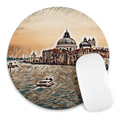 Boat In Venice San Mark`s Basilica - Italian Tour Vintage Round Mousepad by ConteMonfrey