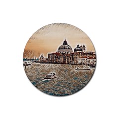 Boat In Venice San Mark`s Basilica - Italian Tour Vintage Rubber Coaster (round) by ConteMonfrey