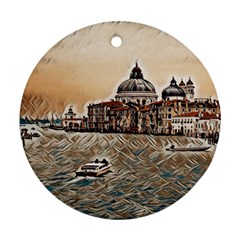 Boat In Venice San Mark`s Basilica - Italian Tour Vintage Round Ornament (two Sides) by ConteMonfrey