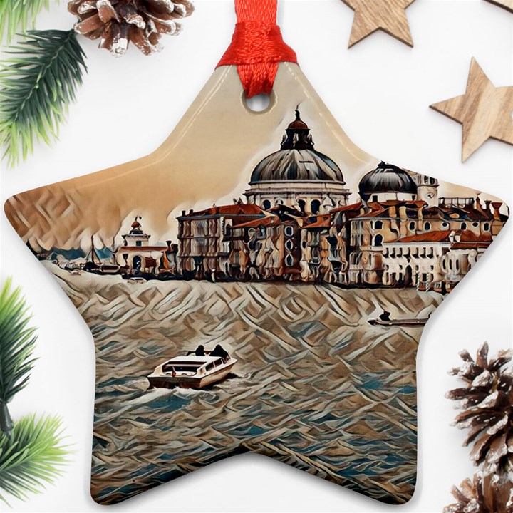 Boat In Venice San Mark`s Basilica - Italian Tour Vintage Star Ornament (Two Sides)