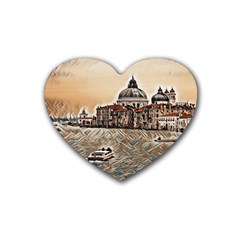 Boat In Venice San Mark`s Basilica - Italian Tour Vintage Rubber Heart Coaster (4 Pack) by ConteMonfrey