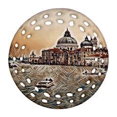 Boat In Venice San Mark`s Basilica - Italian Tour Vintage Ornament (round Filigree) by ConteMonfrey