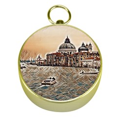 Boat In Venice San Mark`s Basilica - Italian Tour Vintage Gold Compasses by ConteMonfrey