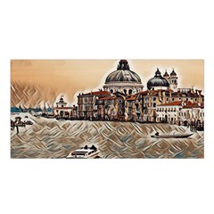 Boat In Venice San Mark`s Basilica - Italian Tour Vintage Satin Shawl 45  X 80 