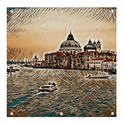 Boat In Venice San Mark`s Basilica - Italian Tour Vintage Banner And Sign 4  X 4  by ConteMonfrey