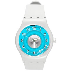 Blue Washing Machine, Electronics Round Plastic Sport Watch (m)