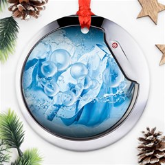 Silver Framed Washing Machine Animated Ornament (round)