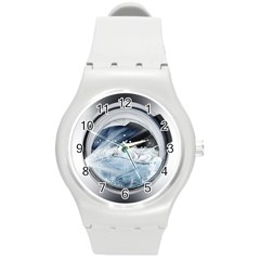 Gray Washing Machine Illustration Round Plastic Sport Watch (m)