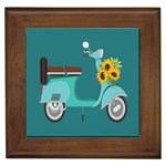 Blue Vespa Taking Flowers To You  Framed Tile Front