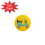 Blue Vespa Taking Flowers To You  1  Mini Magnets (100 pack)  Front