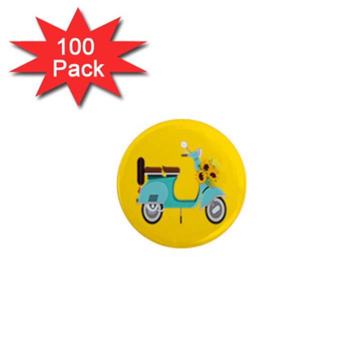 Blue Vespa Taking Flowers To You  1  Mini Magnets (100 pack) 