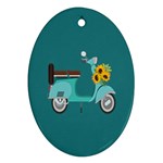 Blue Vespa Taking Flowers To You  Oval Ornament (Two Sides) Front