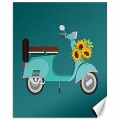 Blue Vespa Taking Flowers To You  Canvas 11  X 14  by ConteMonfrey