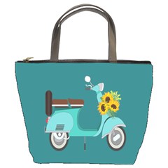 Blue Vespa Taking Flowers To You  Bucket Bag by ConteMonfrey