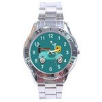 Blue Vespa Taking Flowers To You  Stainless Steel Analogue Watch Front