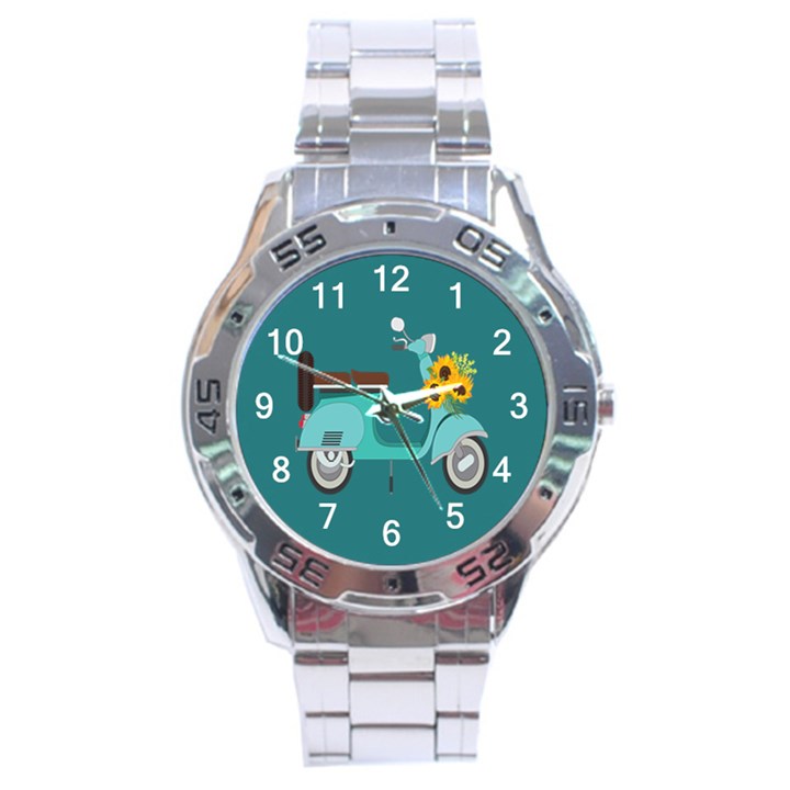 Blue Vespa Taking Flowers To You  Stainless Steel Analogue Watch