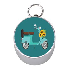 Blue Vespa Taking Flowers To You  Mini Silver Compasses by ConteMonfrey