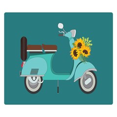 Blue Vespa Taking Flowers To You  Double Sided Flano Blanket (Small) 