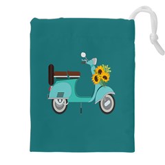 Blue Vespa Taking Flowers To You  Drawstring Pouch (4XL)