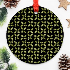 Leaves Motif Random Print Pattern Round Ornament (two Sides) by dflcprintsclothing