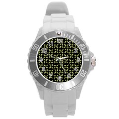 Leaves Motif Random Print Pattern Round Plastic Sport Watch (l) by dflcprintsclothing