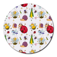 Cute Cartoon Insects Seamless Background Round Mousepad by Jancukart