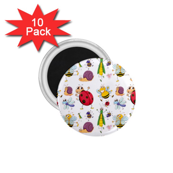 Cute Cartoon Insects Seamless Background 1.75  Magnets (10 pack) 